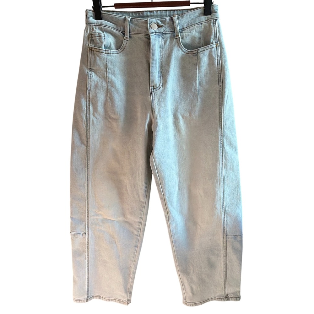 Miou Muse Barrel Leg Jeans Women S Light Blue Denim Cropped Wide Leg Minimalist